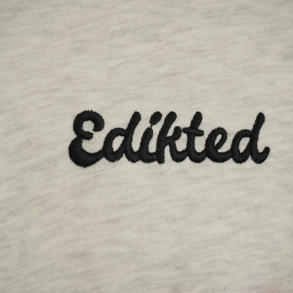 Edikted XS Oversized Heart Elbow Patch Embroidered Logo Hoodie Gray Heather